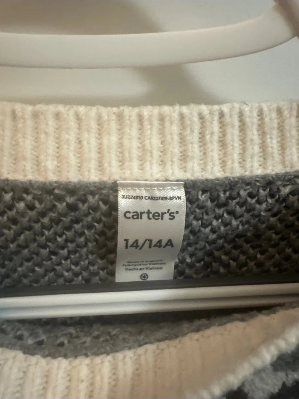 Carter's Cream and Gray Heart-Pattern Crewneck Sweater